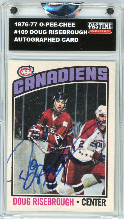 Doug Risebrough #109 1976/77 O-Pee-Chee Hockey Autographed Card Encased in Magpro