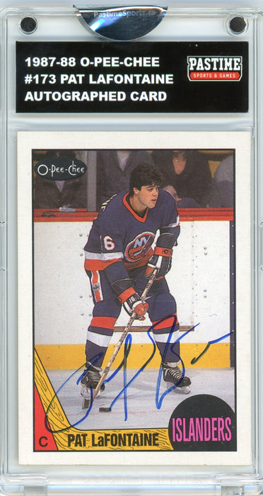 #173 Pat LaFontaine 1987/88 O-Pee-Chee Hockey Autographed Card Encased in Magpro - Pastime Sports & Games