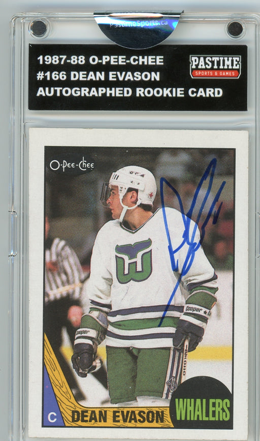 #166 Dean Evason 1987/88 O-Pee-Chee Hockey Autographed Card Encased in Magpro - Pastime Sports & Games