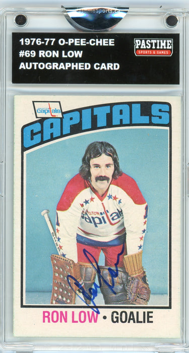 Ron Low #69 1976/77 O-Pee-Chee Hockey Autographed Card Encased in Magpro - Pastime Sports & Games