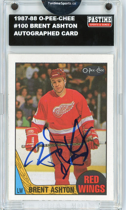 #100 Brent Ashton 1987/88 O-Pee-Chee Hockey Autographed Card Encased in Magpro - Pastime Sports & Games