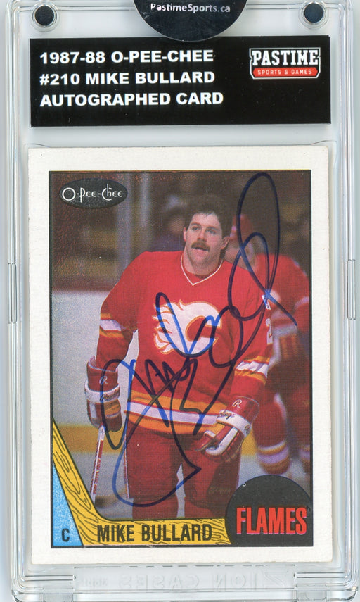 #210 Mike Bullard 1987/88 O-Pee-Chee Hockey Autographed Card Encased in Magpro - Pastime Sports & Games