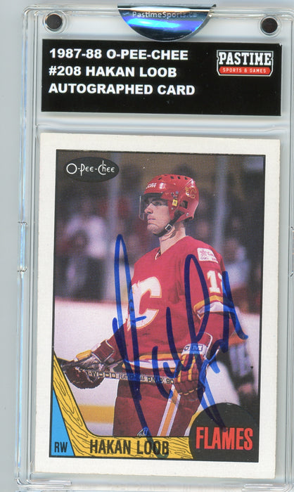 #208 Hakan Loob 1987/88 O-Pee-Chee Hockey Autographed Card Encased in Magpro - Pastime Sports & Games