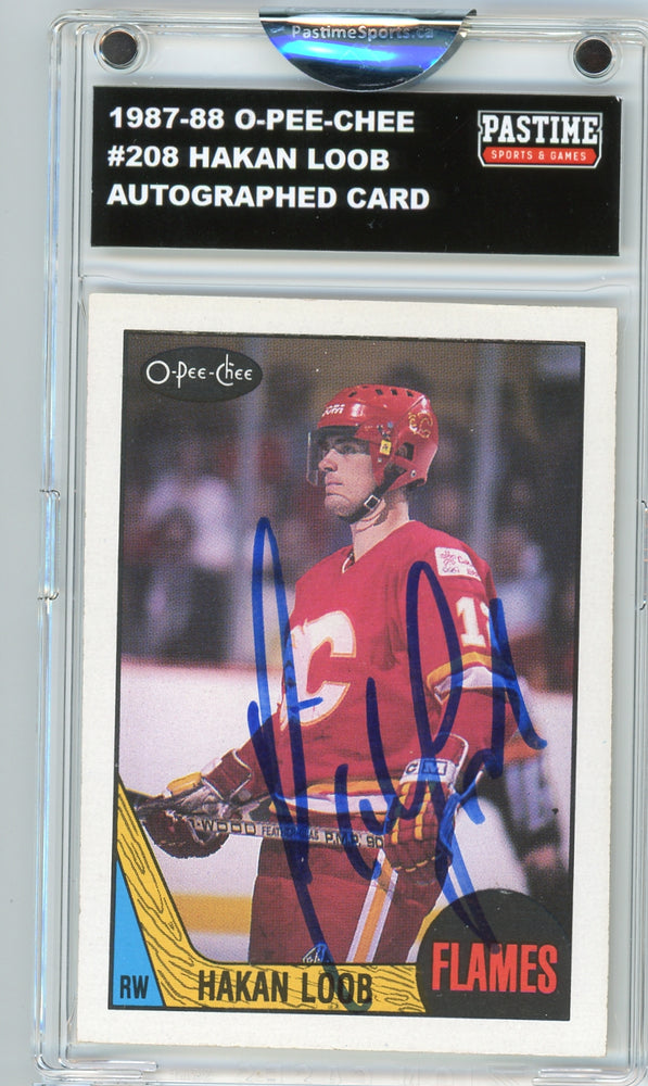 #208 Hakan Loob 1987/88 O-Pee-Chee Hockey Autographed Card Encased in Magpro - Pastime Sports & Games