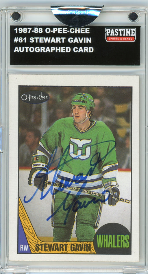 #61 Stewart Gavin 1987/88 O-Pee-Chee Hockey Autographed Card Encased in Magpro - Pastime Sports & Games