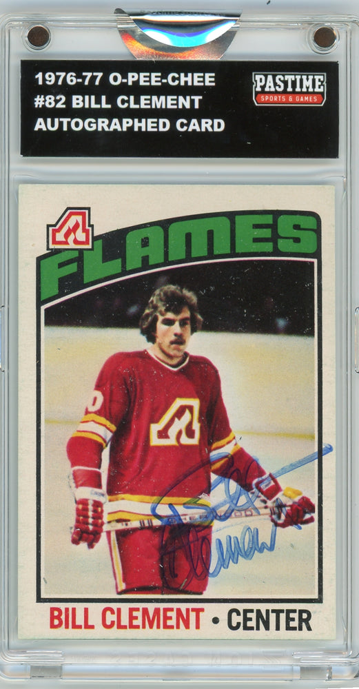 Bill Clement #82 1976/77 O-Pee-Chee Hockey Autographed Card Encased in Magpro - Pastime Sports & Games