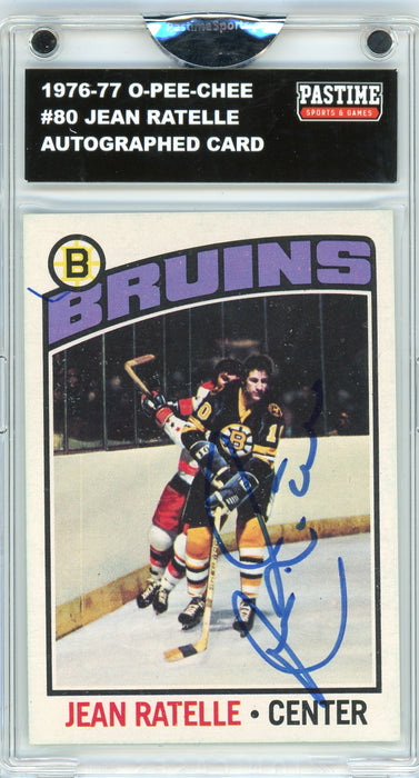 Jean Ratelle #80 1976/77 O-Pee-Chee Hockey Autographed Card Encased in Magpro - Pastime Sports & Games