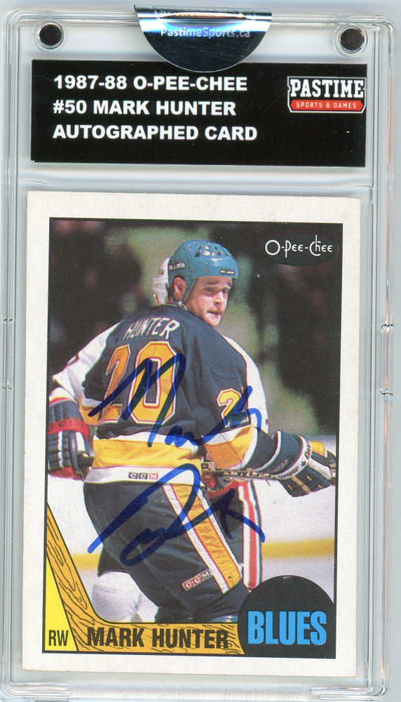 #50 Mark Hunter 1987/88 O-Pee-Chee Hockey Autographed Card Encased in Magpro - Pastime Sports & Games
