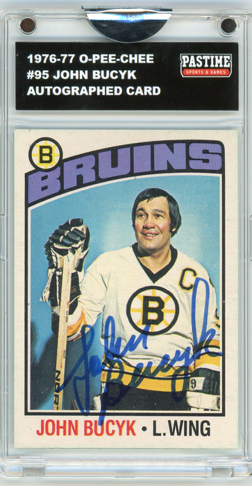 John Bucyk #95 1976/77 O-Pee-Chee Hockey Autographed Card Encased in Magpro - Pastime Sports & Games