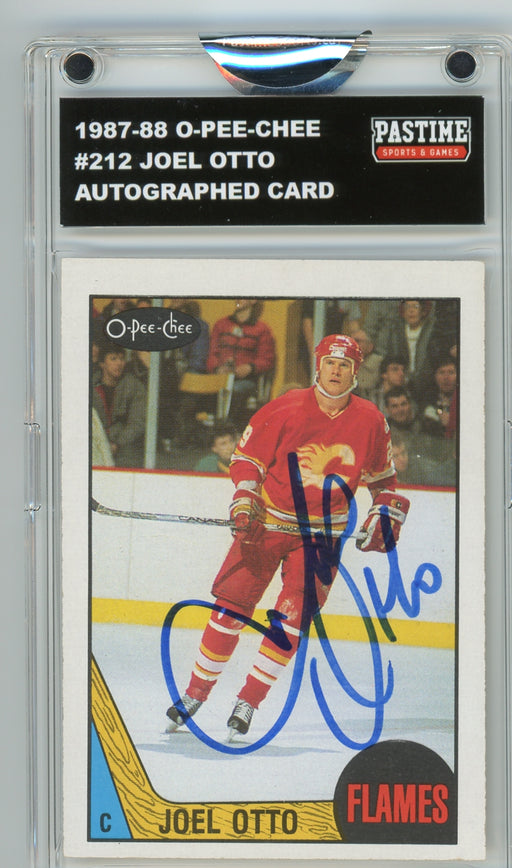 #212 Joel Otto 1987/88 O-Pee-Chee Hockey Autographed Card Encased in Magpro - Pastime Sports & Games