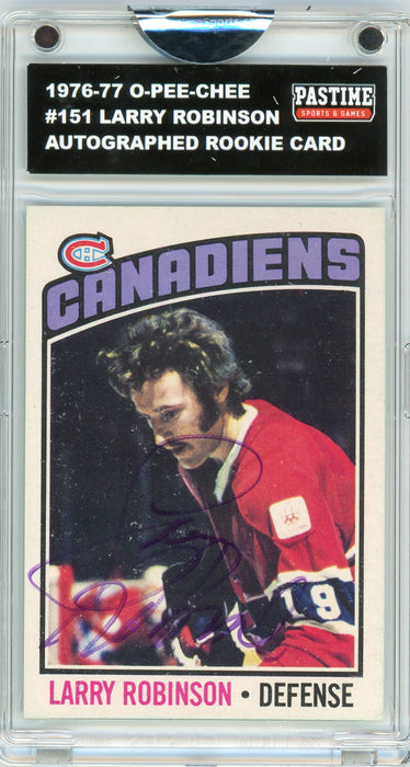Larry Robinson #151 1976/77 O-Pee-Chee Hockey Autographed Card Encased in Magpro - Pastime Sports & Games