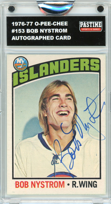 Bob Nystrom #153 1976/77 O-Pee-Chee Hockey Autographed Card Encased in Magpro - Pastime Sports & Games