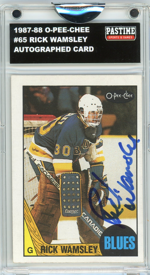 #65 Rick Wamsley 1987/88 O-Pee-Chee Hockey Autographed Card Encased in Magpro - Pastime Sports & Games
