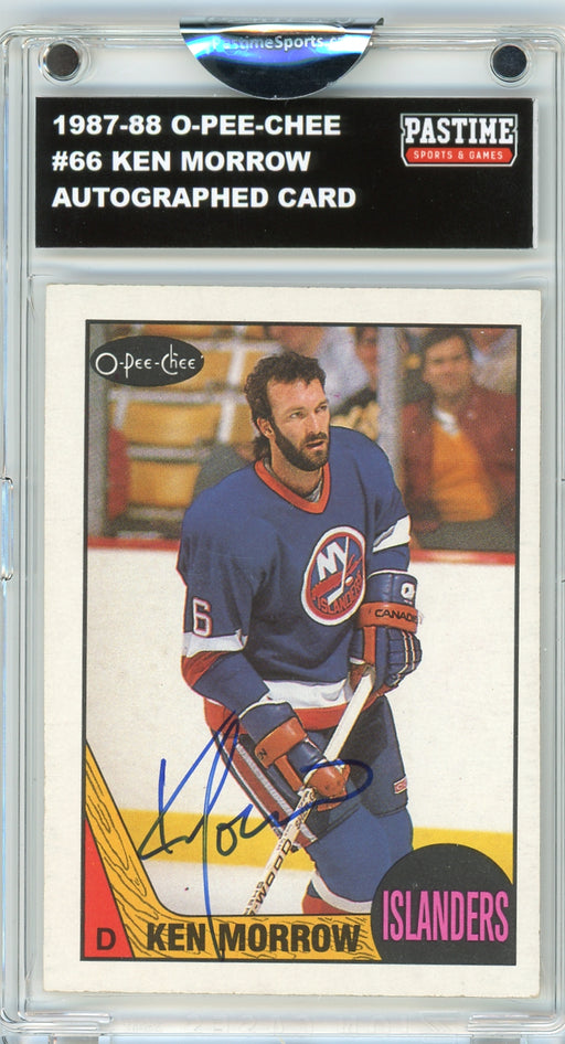 #66 Ken Morrow 1987/88 O-Pee-Chee Hockey Autographed Card Encased in Magpro - Pastime Sports & Games