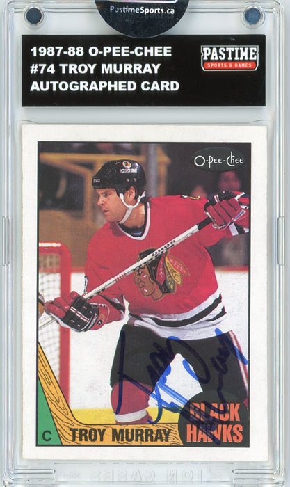 #74 Troy Murray 1987/88 O-Pee-Chee Hockey Autographed Card Encased in Magpro - Pastime Sports & Games