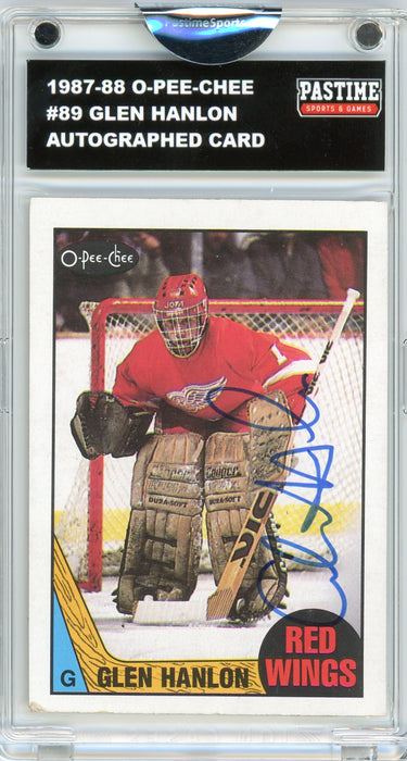 #89 Glen Hanlon 1987/88 O-Pee-Chee Hockey Autographed Card Encased in Magpro - Pastime Sports & Games