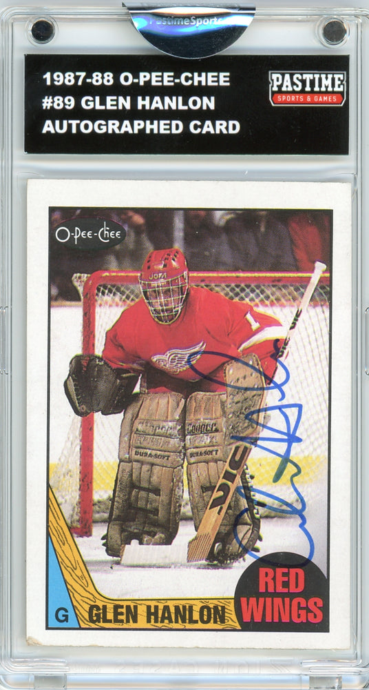 #89 Glen Hanlon 1987/88 O-Pee-Chee Hockey Autographed Card Encased in Magpro - Pastime Sports & Games