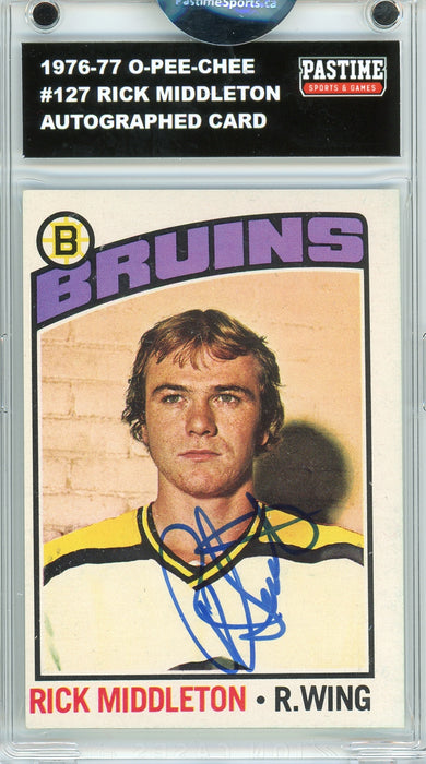 Rick Middleton #127 1976/77 O-Pee-Chee Hockey Autographed Card Encased in Magpro
