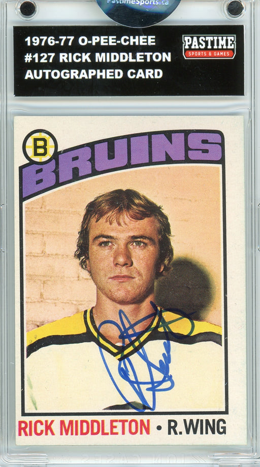 Rick Middleton #127 1976/77 O-Pee-Chee Hockey Autographed Card Encased in Magpro