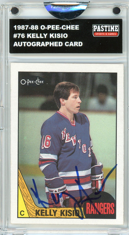 #76 Kelly Kisio 1987/88 O-Pee-Chee Hockey Autographed Card Encased in Magpro - Pastime Sports & Games