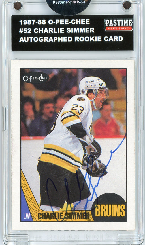 #52 Charlie Simmer 1987/88 O-Pee-Chee Hockey Autographed Card Encased in Magpro - Pastime Sports & Games