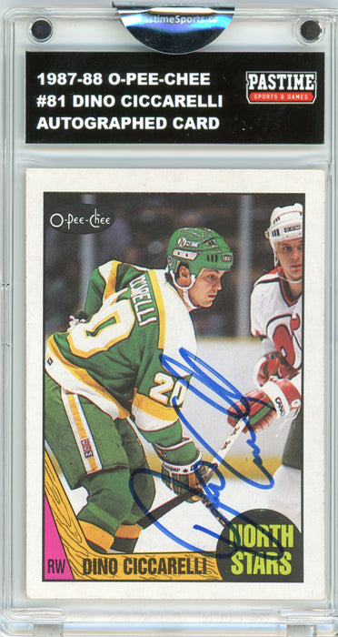 #81 Dino Ciccarelli 1987/88 O-Pee-Chee Hockey Autographed Card Encased in Magpro - Pastime Sports & Games