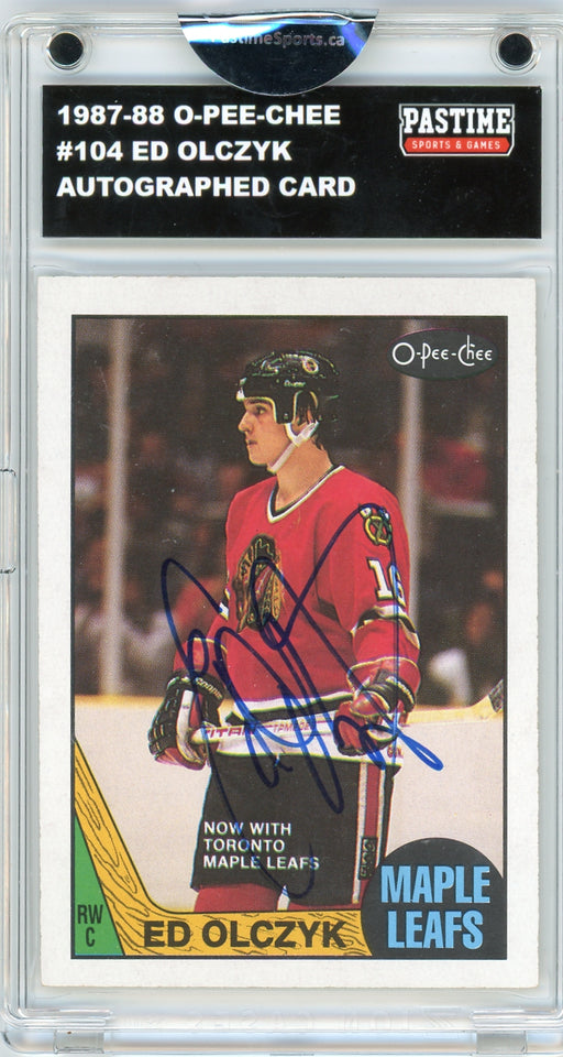 Ed Olczyk #104 1987/88 O-Pee-Chee Hockey Autographed Card Encased in Magpro