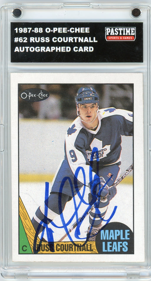 Russ Courtnall #62 1987/88 O-Pee-Chee Hockey Autographed Card Encased in Magpro