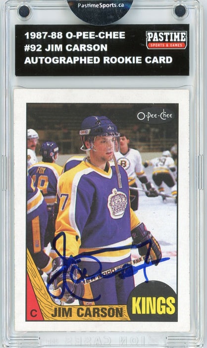 #92 Jim Carson 1987/88 O-Pee-Chee Hockey Autographed Card Encased in Magpro - Pastime Sports & Games