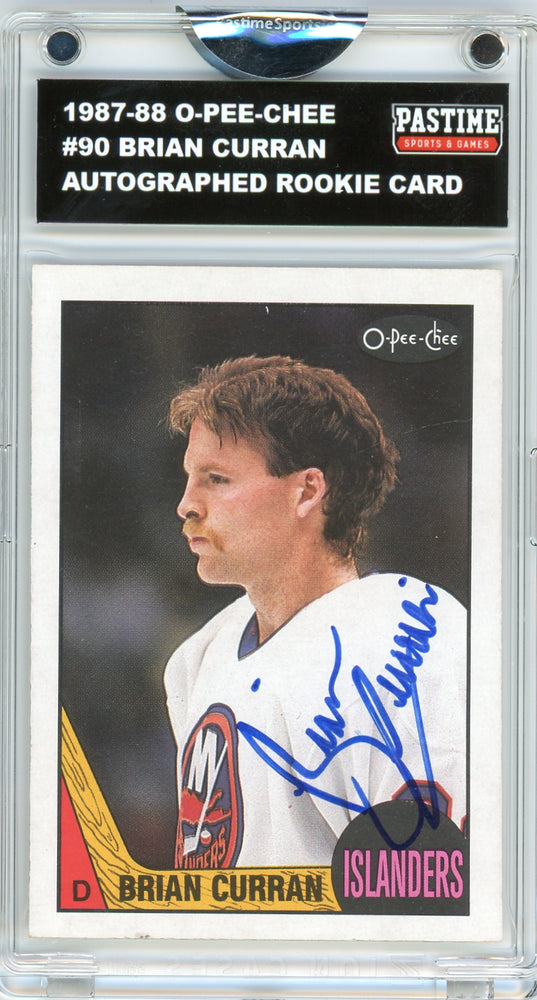 #90 Brian Curran 1987/88 O-Pee-Chee Hockey Autographed Card Encased in Magpro - Pastime Sports & Games