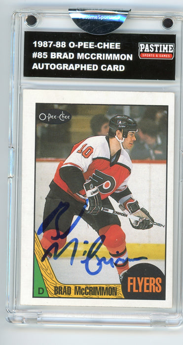 #85 Brad McCrimmon 1987/88 O-Pee-Chee Hockey Autographed Card Encased in Magpro - Pastime Sports & Games