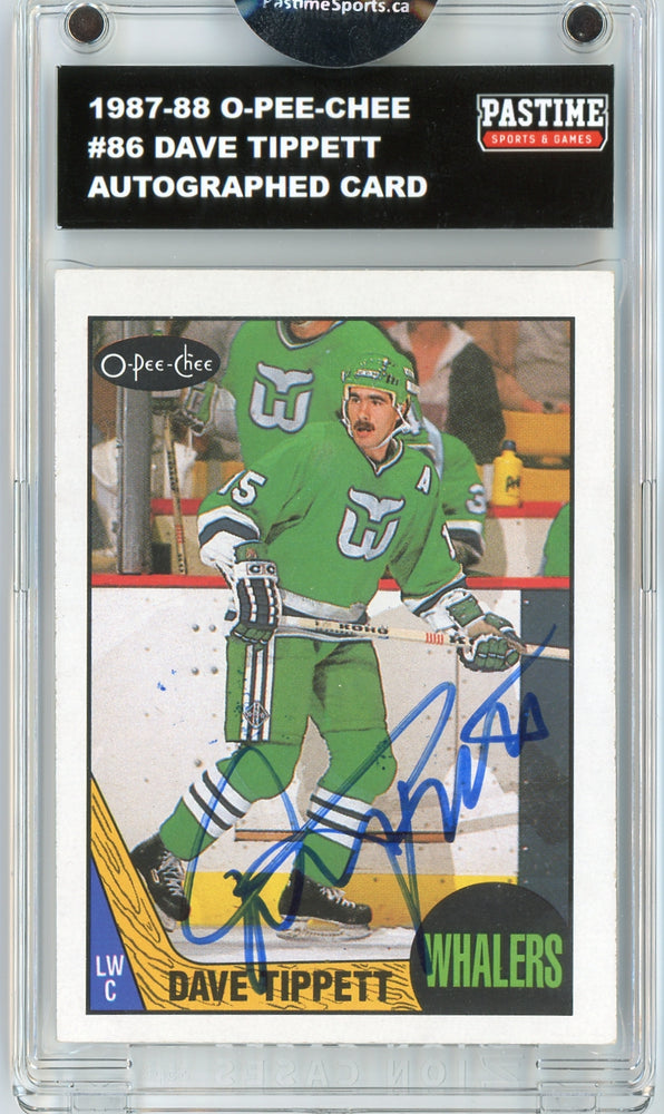 #86 Dave Tippett 1987/88 O-Pee-Chee Hockey Autographed Card Encased in Magpro - Pastime Sports & Games