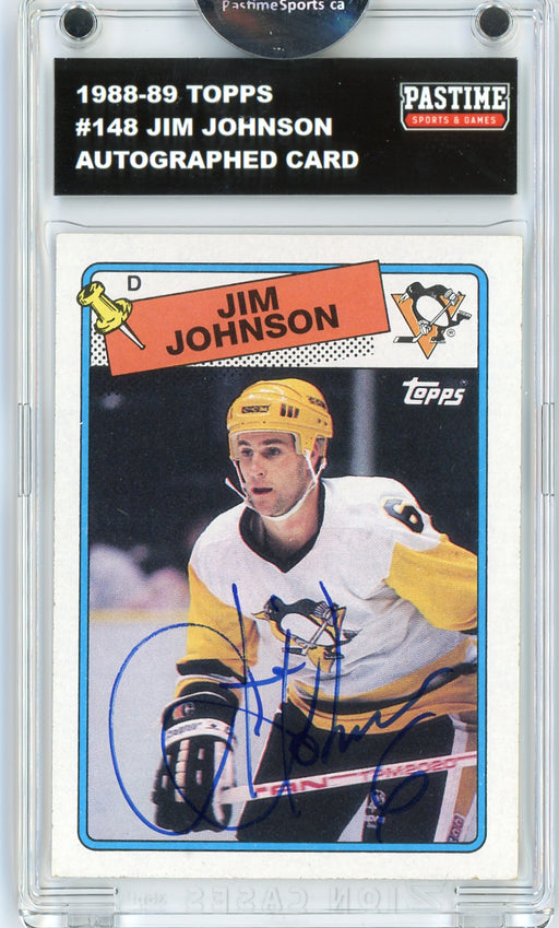 Jim Johnson #148 1988/89 Topps Hockey Autographed Card Encased in Magpro - Pastime Sports & Games
