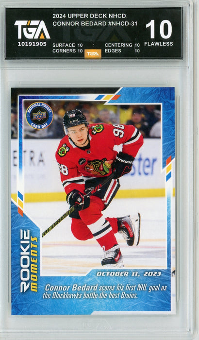 Connor Bedard #NHCD-31 2024 National Hockey Card Day Rookie Graded TGA 10 Black Label Flawless - Pastime Sports & Games