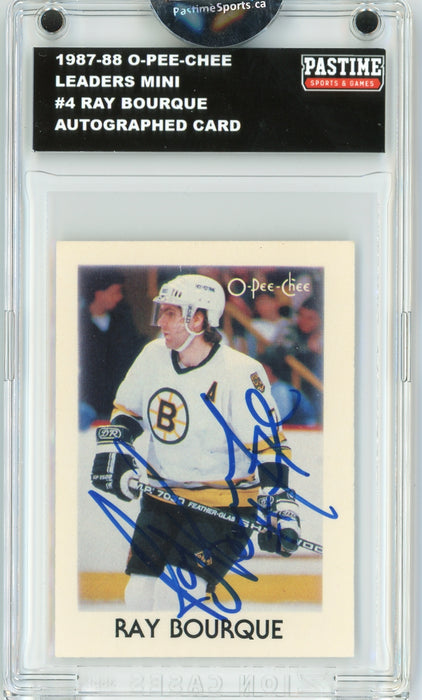 Ray Borque #4 1988/89 O-Pee-Chee Stars Mini Hockey Autographed Card Encased in Magpro - Pastime Sports & Games