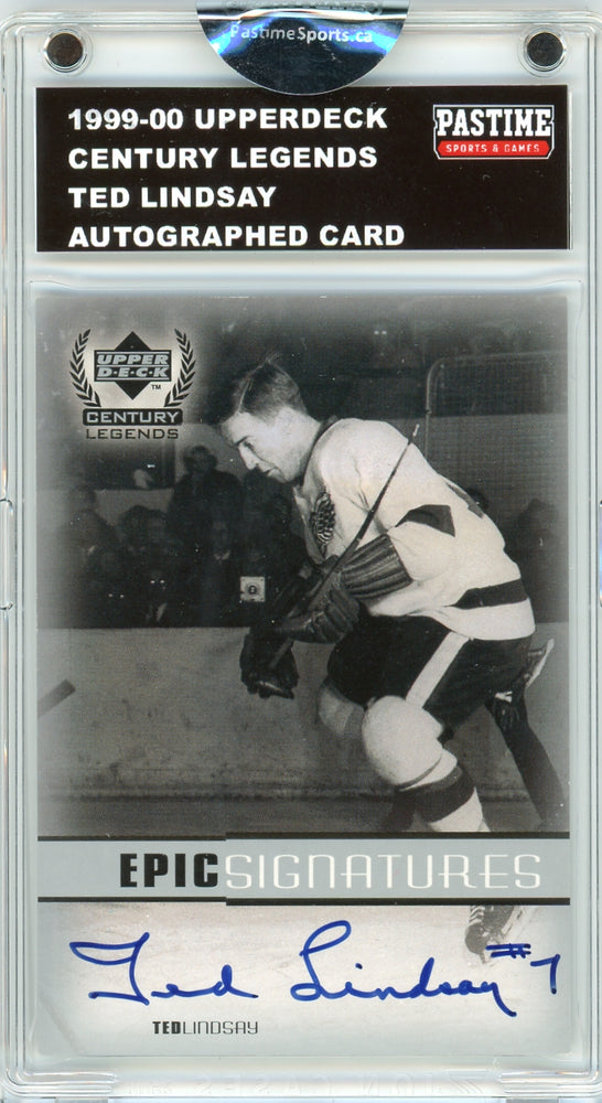 Ted Lindsay 1999-00 Upper Deck Century Legends Hockey Autographed Card Encased in Magpro - Pastime Sports & Games