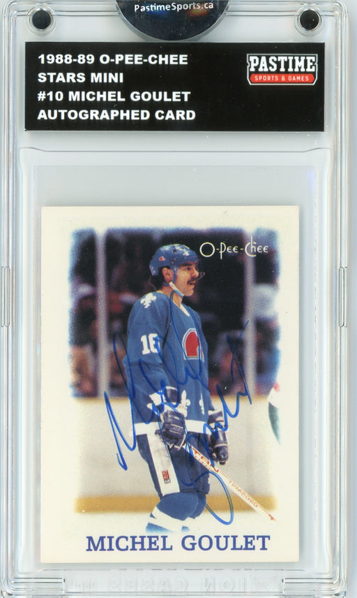 Michel Goulet #10 1988/89 O-Pee-Chee Stars Mini Hockey Autographed Card Encased in Magpro - Pastime Sports & Games