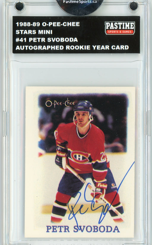 Petr Svoboda #41 1988/89 O-Pee-Chee Stars Mini Hockey Autographed Card Encased in Magpro - Pastime Sports & Games