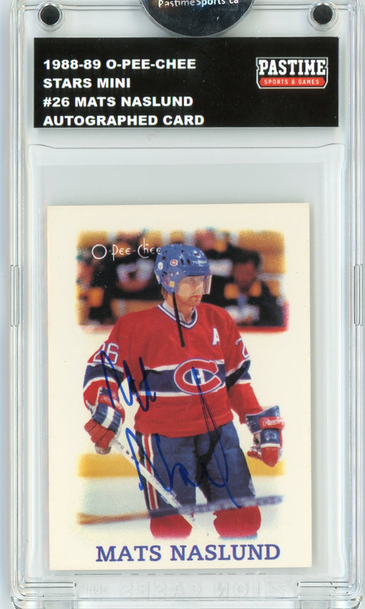 Mats Naslund #26 1988/89 O-Pee-Chee Stars Mini Hockey Autographed Card Encased in Magpro - Pastime Sports & Games