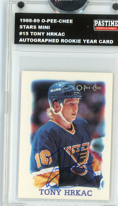 Tony Hrkac #15 1988/89 O-Pee-Chee Stars Mini Hockey Autographed Card Encased in Magpro - Pastime Sports & Games