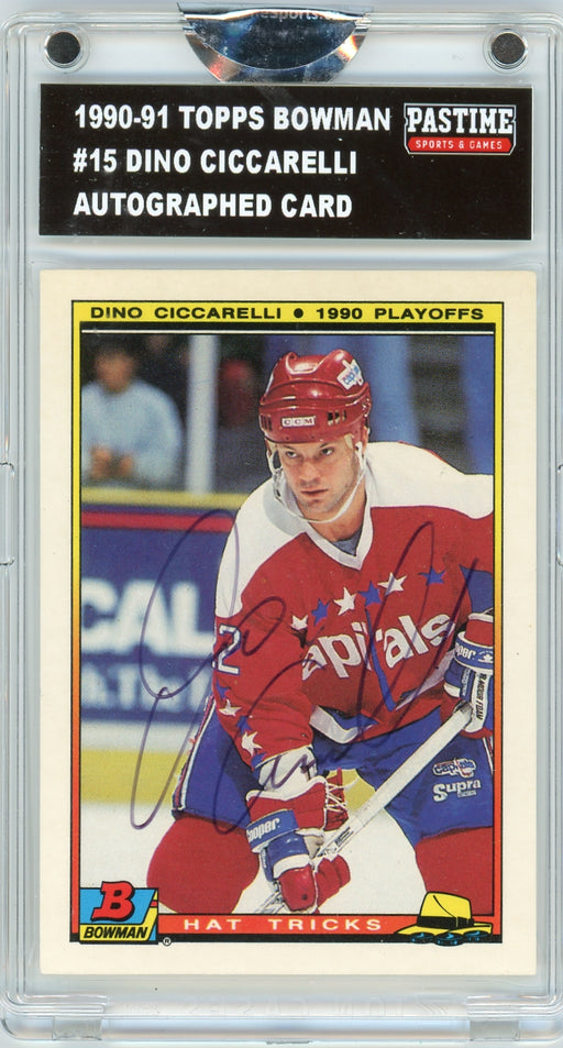 Dino Ciccarelli #15 1990/91 Topps Bowman Hockey Autographed Card Encased in Magpro - Pastime Sports & Games