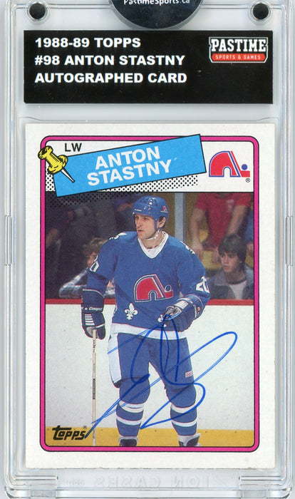 Anton Stastny #98 1988/89 Topps Hockey Autographed Card Encased in Magpro - Pastime Sports & Games