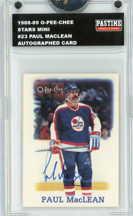 Paul Maclean #23 1988/89 O-Pee-Chee Stars Mini Hockey Autographed Card Encased in Magpro - Pastime Sports & Games