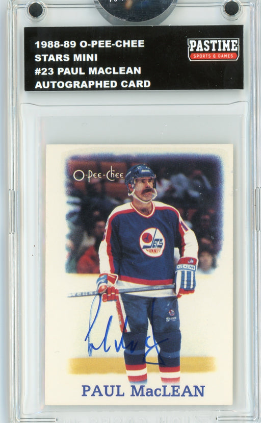 Paul Maclean #23 1988/89 O-Pee-Chee Stars Mini Hockey Autographed Card Encased in Magpro - Pastime Sports & Games