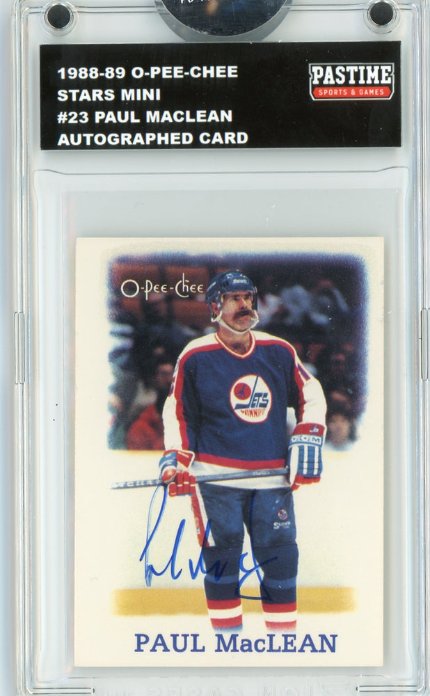 Paul Maclean #23 1988/89 O-Pee-Chee Stars Mini Hockey Autographed Card Encased in Magpro - Pastime Sports & Games