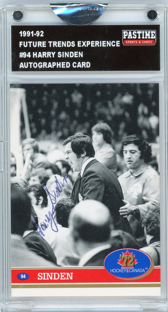 Harry Sinden #94 1991/92 Future Trends Hockey Autographed Card Encased in Magpro - Pastime Sports & Games