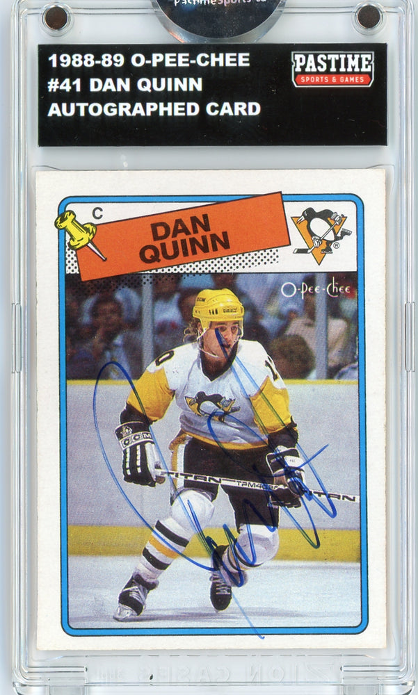 Dan Quinn #41 1988/89 O-Pee-Chee Hockey Autographed Card Encased in Magpro - Pastime Sports & Games
