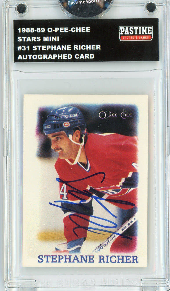 Stephane Richer #31 1988/89 O-Pee-Chee Stars Mini Hockey Autographed Card Encased in Magpro - Pastime Sports & Games