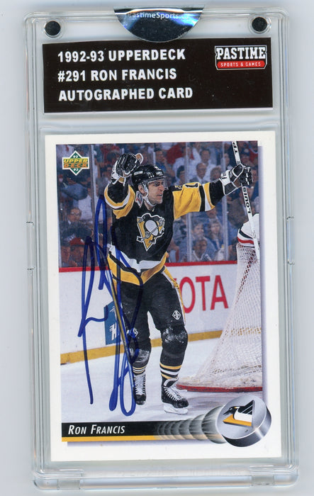 Ron Francis #291 1992/93 Upper Deck Hockey Autographed Card Encased in Magpro - Pastime Sports & Games