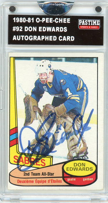 Don Edwards #92 1980/81 O-Pee-Chee Hockey Autographed Card Encased in Magpro - Pastime Sports & Games